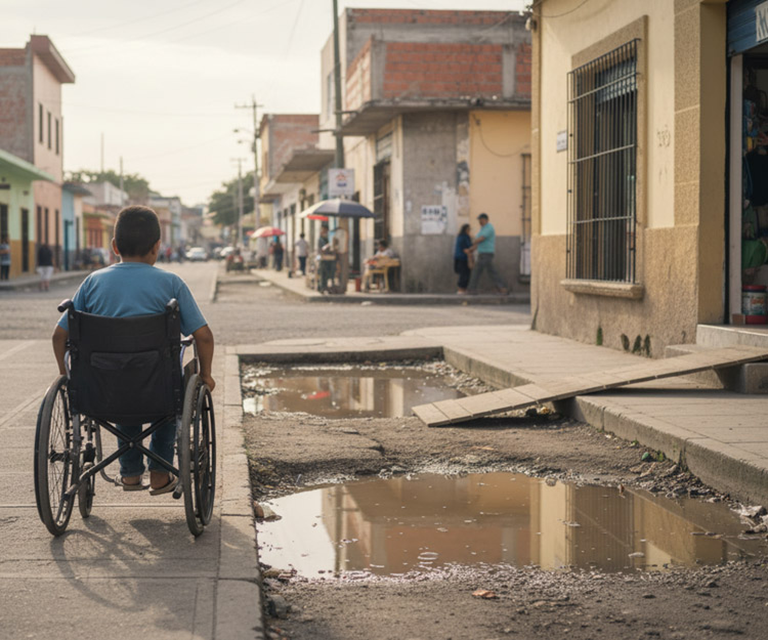 Un niño en silla de ruedas